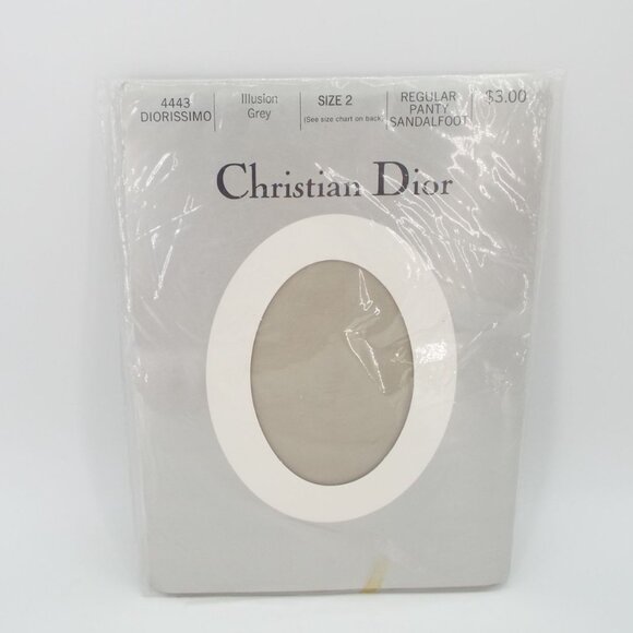 Vintage Christian Dior Diorissimo Illusion Grey Sandalfoot Pantyhose Size 2 NOS - Picture 1 of 7